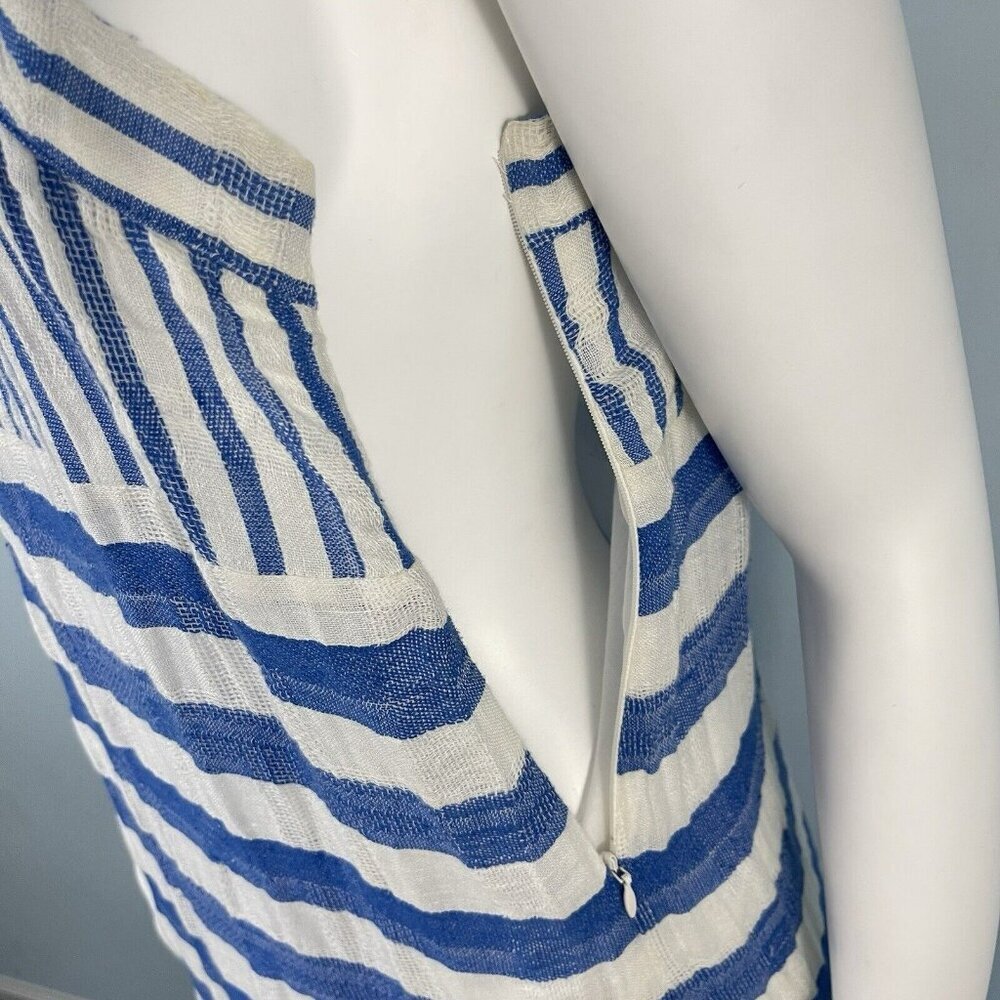 Warm Biscay Square Neck Gauze Striped Midi Dress Size 1 / Small Coastal Resort - Picture 11 of 16